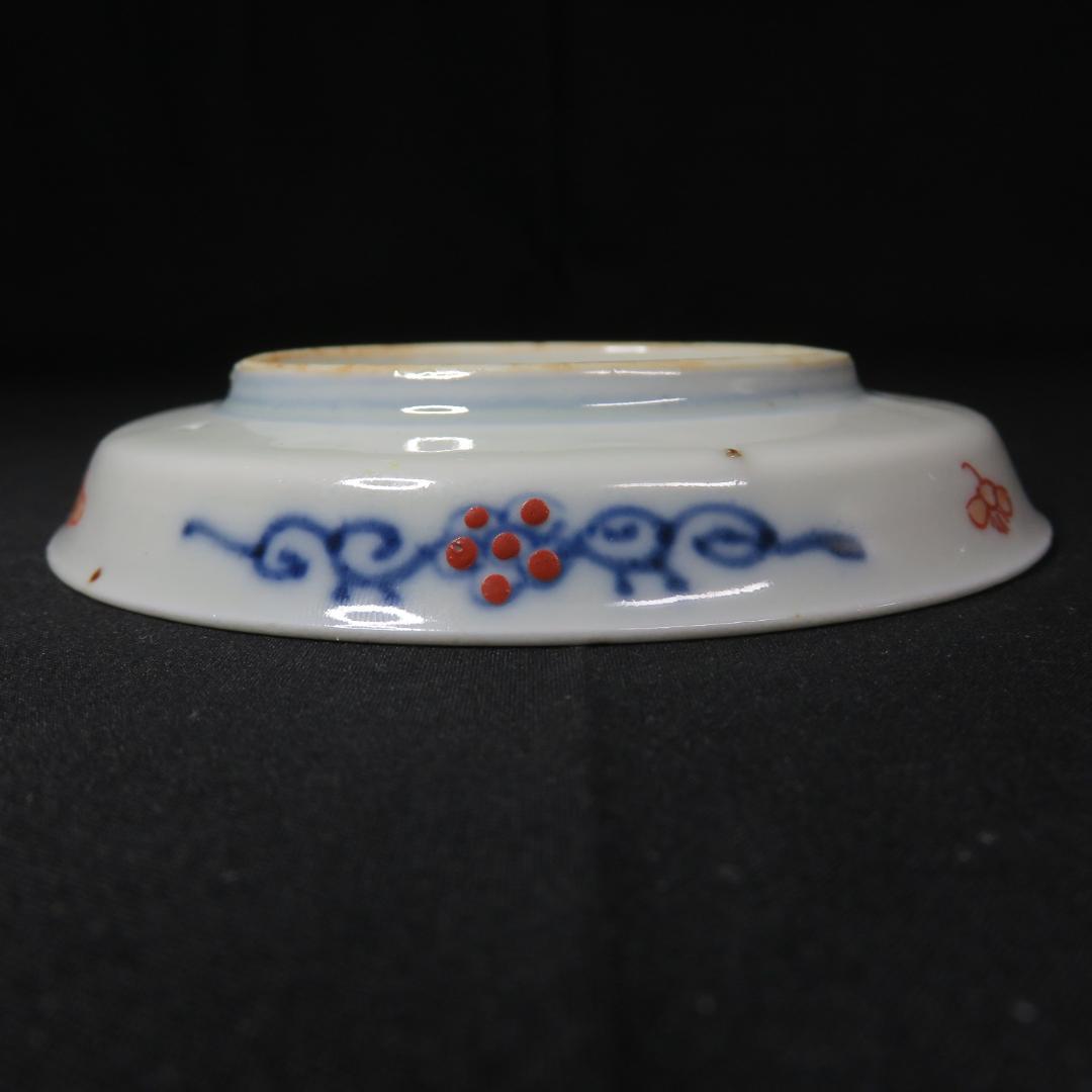 小皿 手塩皿 豆皿 色絵付け 染付 古伊万里 梅と鶴 2枚 明治 B