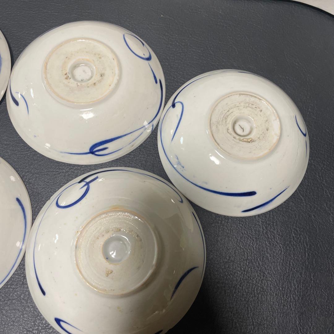 江戸時代　古伊万里　染付　幾何学文様　なます皿　膾皿　くらわんか皿　5枚