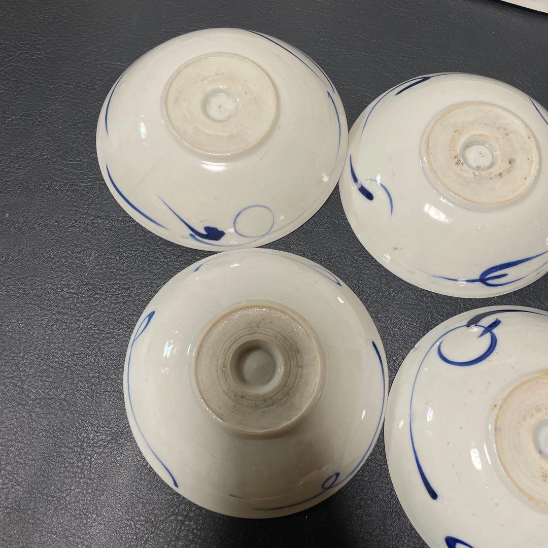 江戸時代　古伊万里　染付　幾何学文様　なます皿　膾皿　くらわんか皿　5枚