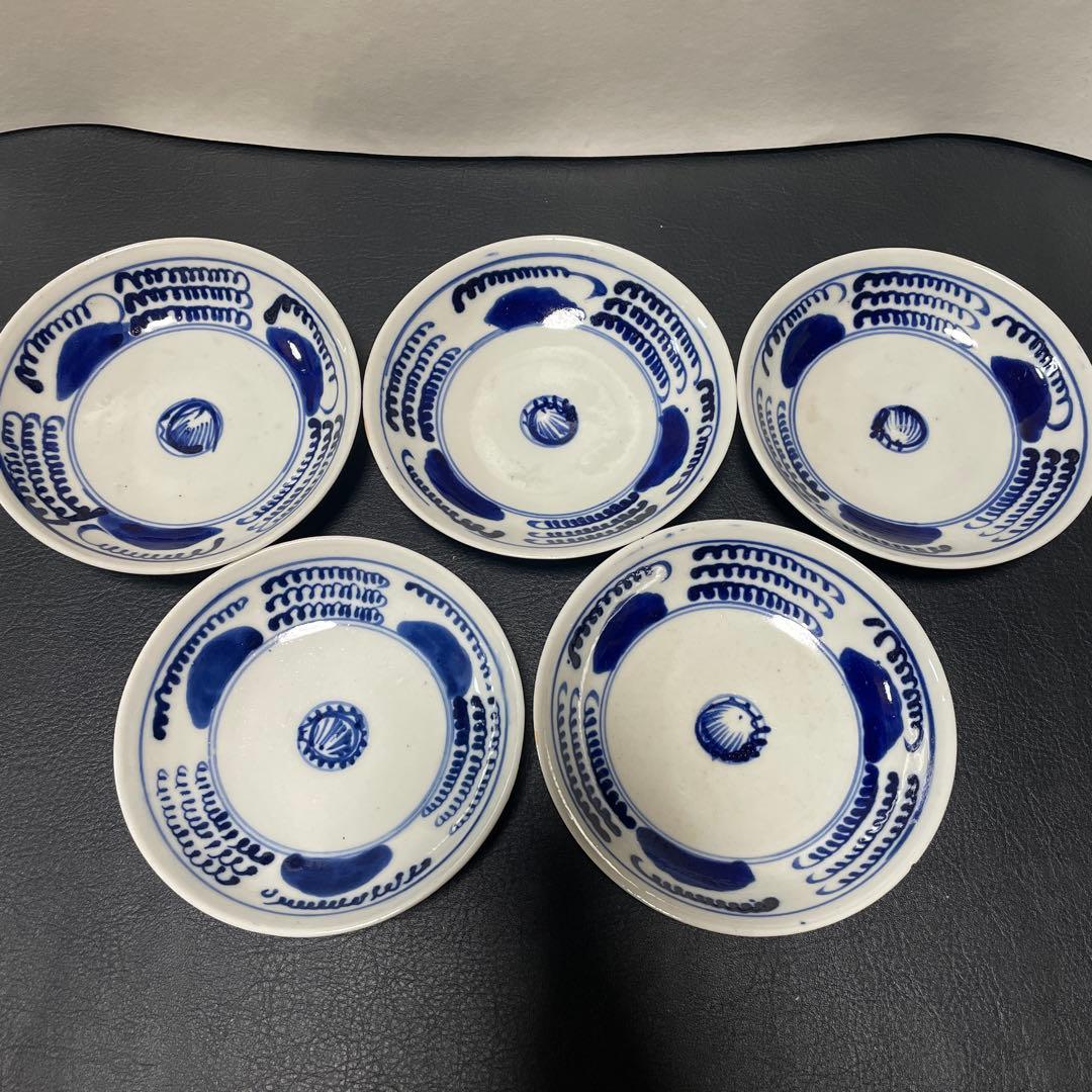 江戸時代　古伊万里　染付　幾何学文様　なます皿　膾皿　くらわんか皿　5枚