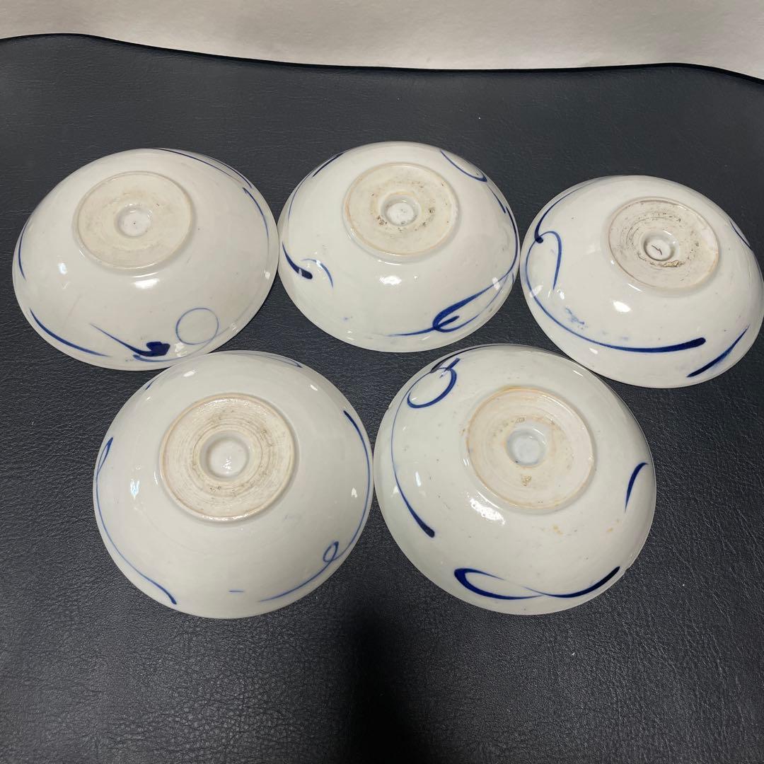 江戸時代　古伊万里　染付　幾何学文様　なます皿　膾皿　くらわんか皿　5枚