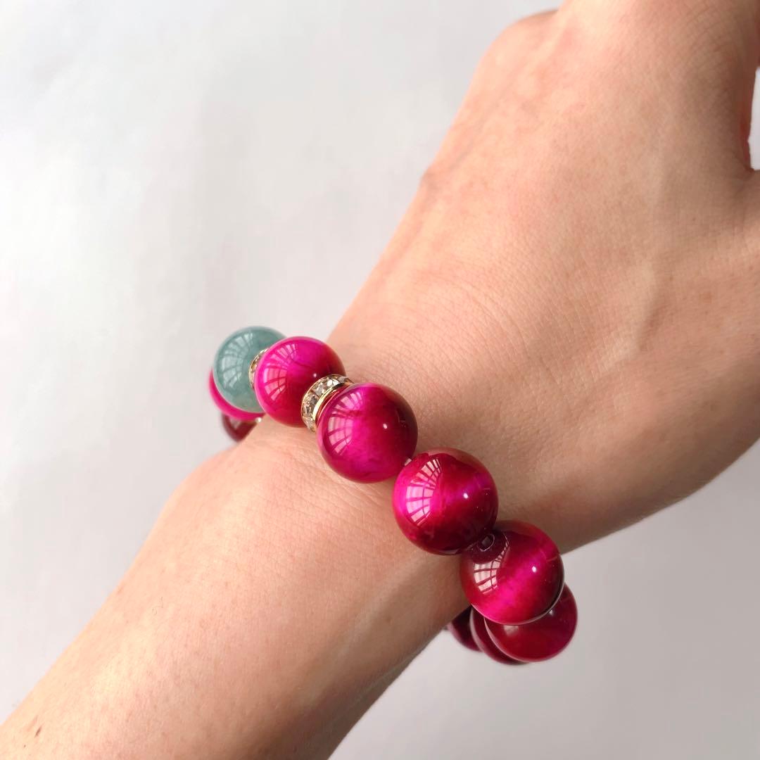 ピンク フクシア タイガーアイ エンジェライト ブルー 天然石 ブレスレット