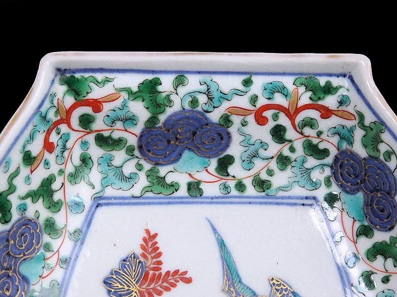 大聖寺伊万里　桐に鳳凰　唐草に石畳紋　舟形変形皿　N1717AS-DCy