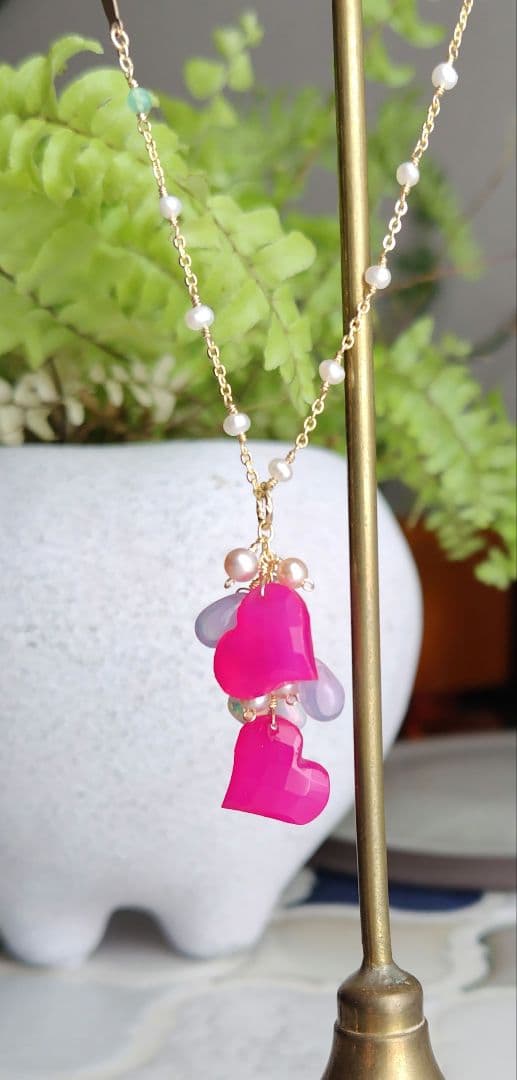 １4Kgf天然石ピアスセット WinterHotPink❤