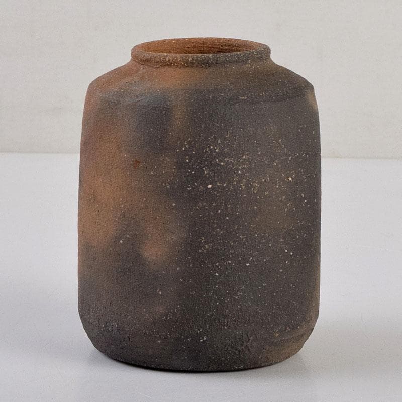 茶道具　唐津焼　四代　中野陶痴造　焼締茶入　仕覆付　共箱　V　8892