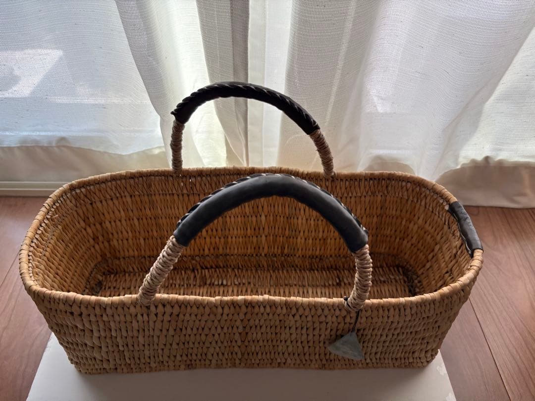 【美品】ワランワヤン　warang wayan ストローカゴバック　持手　茶　M