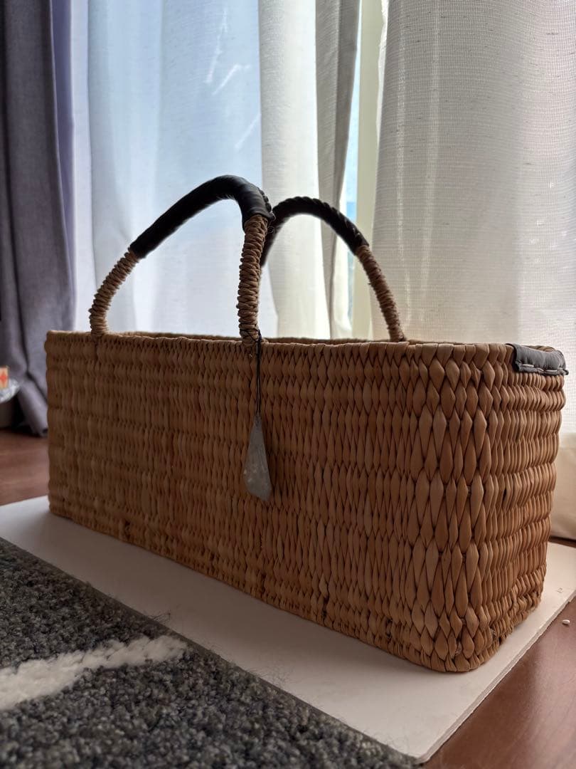 【美品】ワランワヤン　warang wayan ストローカゴバック　持手　茶　M