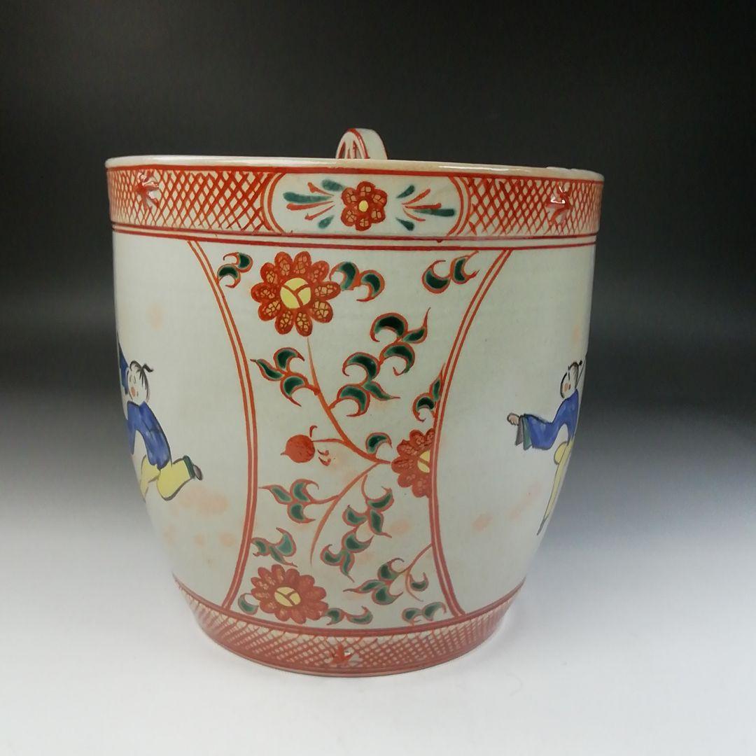 Ｔ８５６　水指　『赤絵　唐子』『塗替蓋付』『堀野証嗣 造』　共箱　茶道具