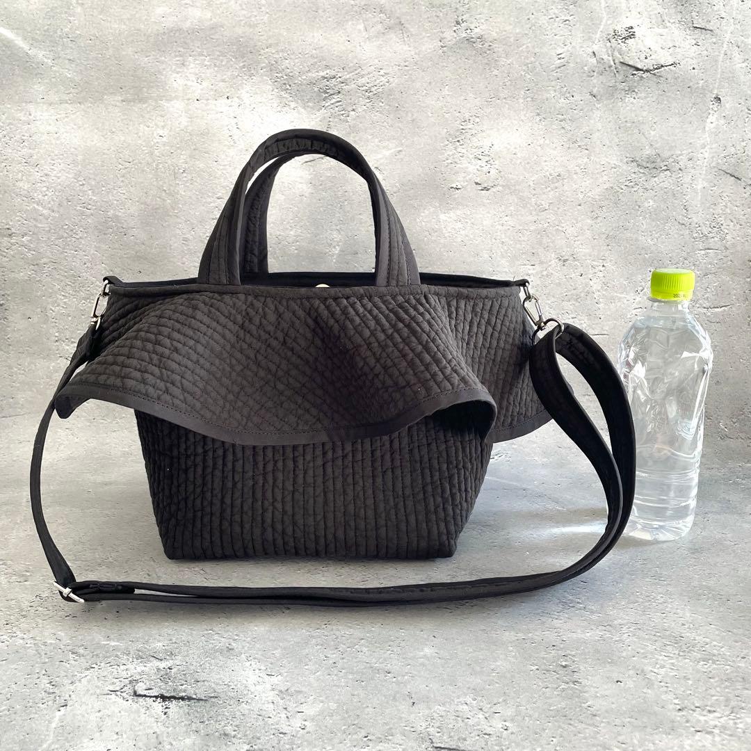 フレアフリル付きトートバッグ（M）　2way ヌビバッグ　BK ハンドメイド