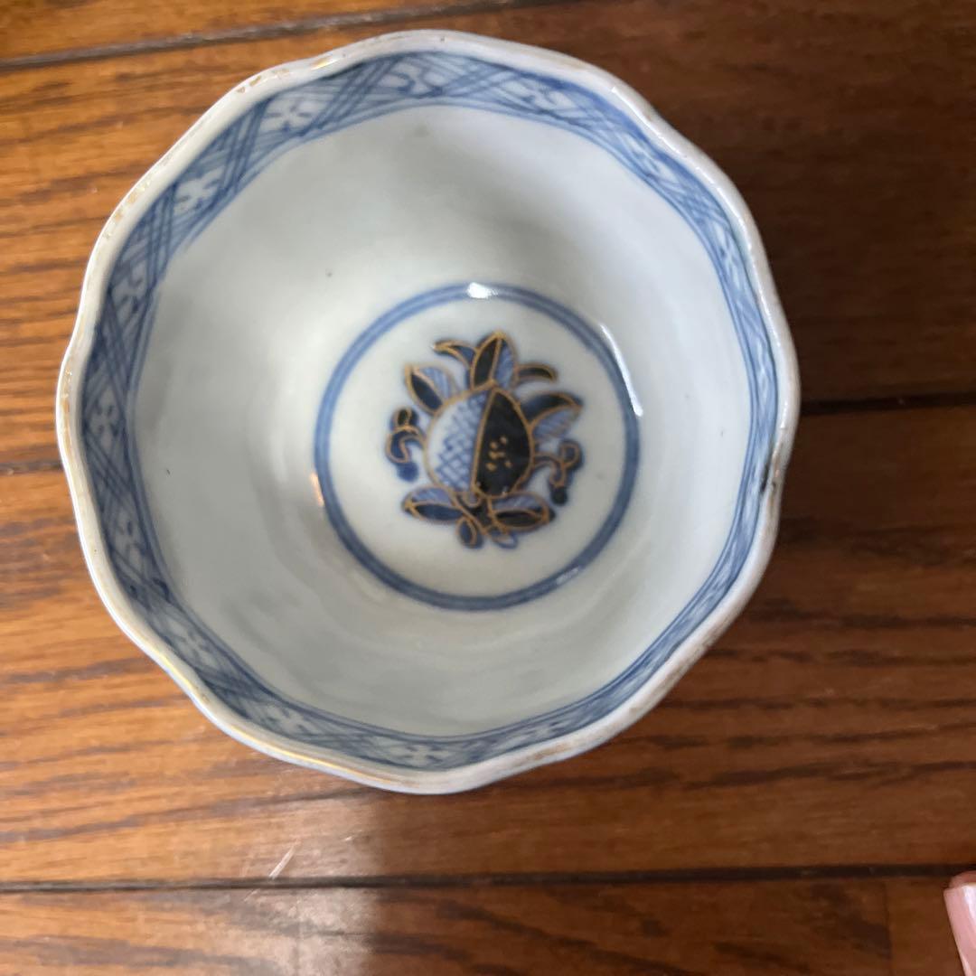 期間限定最終処分特価　古伊万里色絵レア蕎麦猪口五客セット　完品　素敵なインテリア