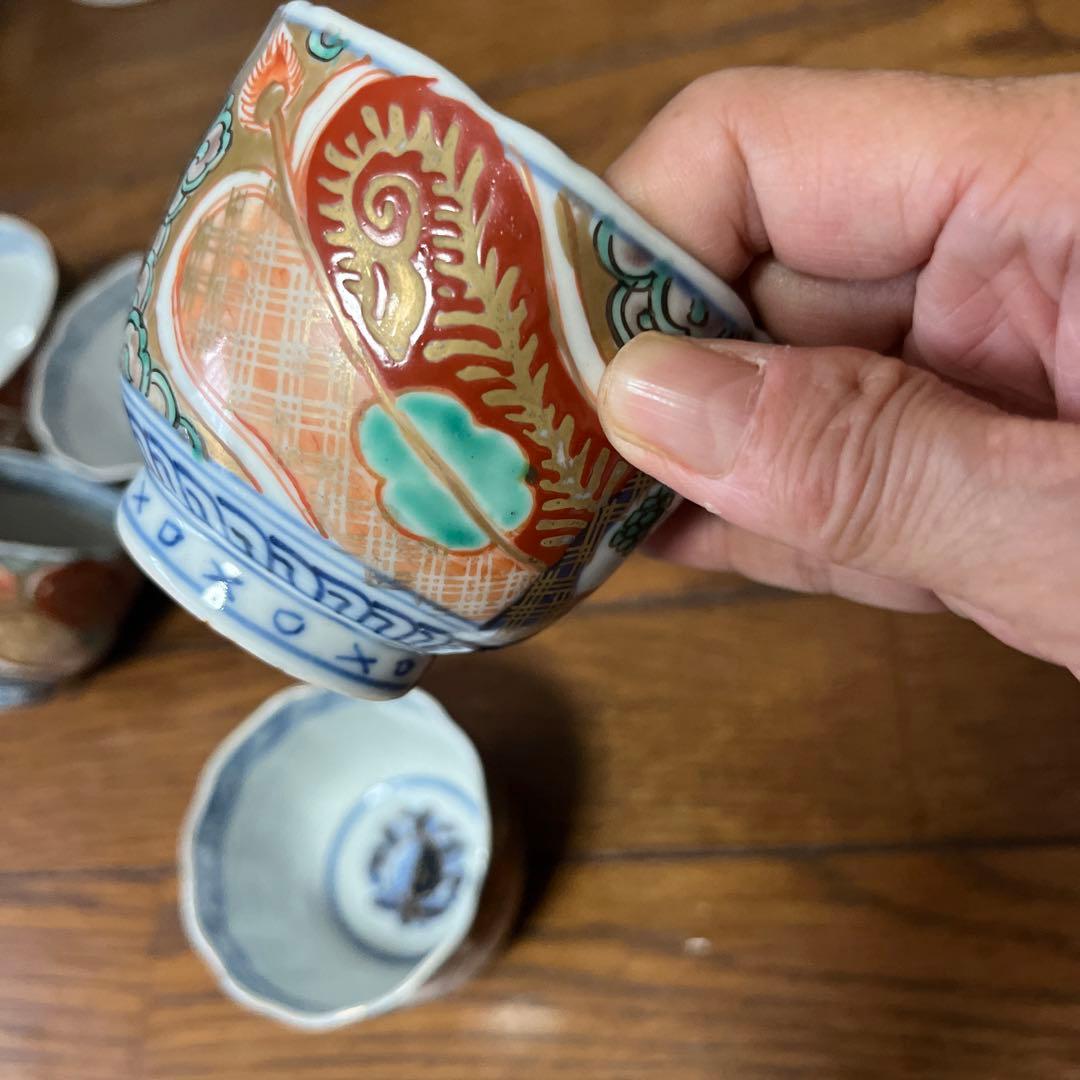 期間限定最終処分特価　古伊万里色絵レア蕎麦猪口五客セット　完品　素敵なインテリア