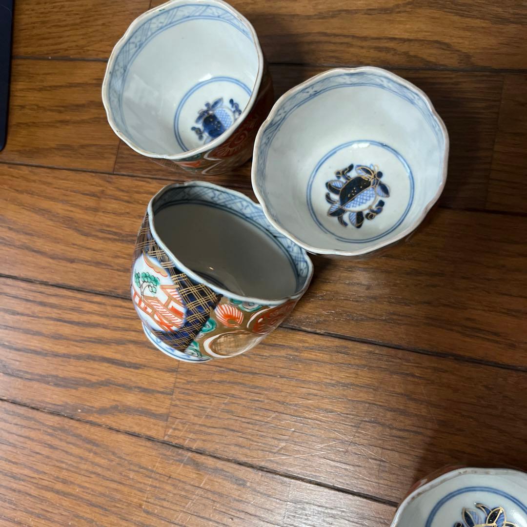期間限定最終処分特価　古伊万里色絵レア蕎麦猪口五客セット　完品　素敵なインテリア