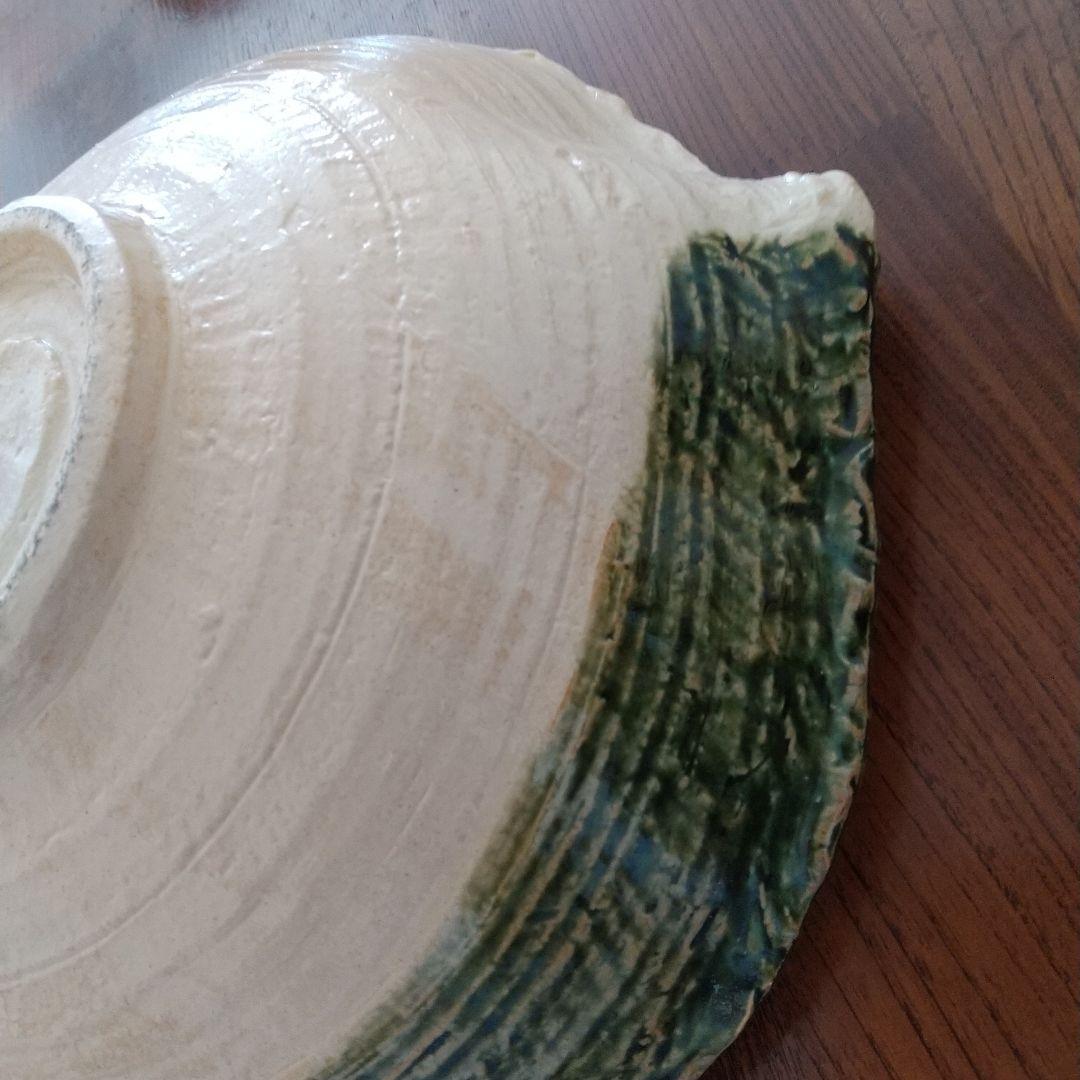 大皿　大鉢　織部焼　美濃焼　手書き絵皿　　作家銘入り