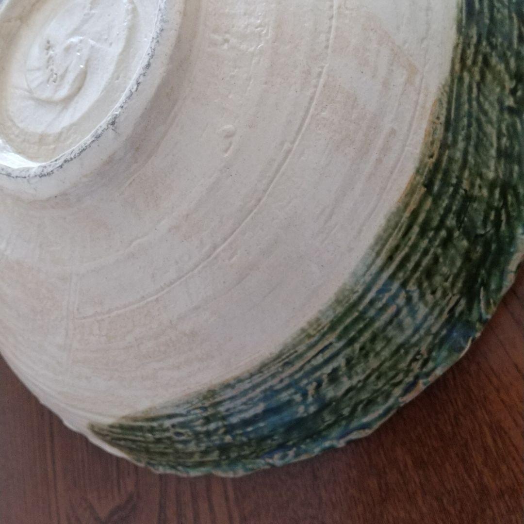 大皿　大鉢　織部焼　美濃焼　手書き絵皿　　作家銘入り