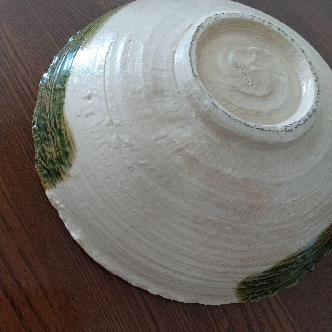 大皿　大鉢　織部焼　美濃焼　手書き絵皿　　作家銘入り