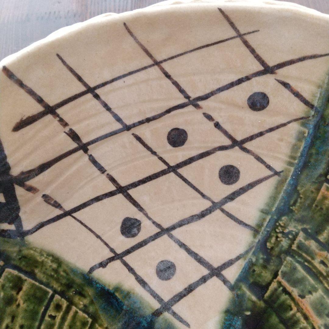 大皿　大鉢　織部焼　美濃焼　手書き絵皿　　作家銘入り