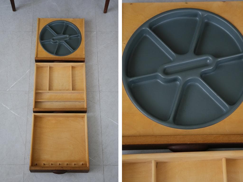 英国アンティーク木製ソーイングテーブル/裁縫箱/机/メイクボックス(92-54)