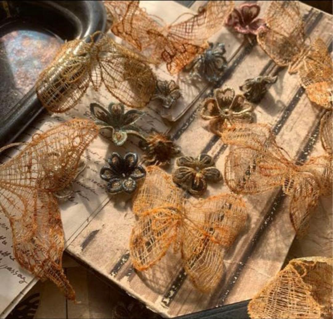 再販☆ジャンクジャーナル素材☆錆染バタフライモチーフアソート1セット450