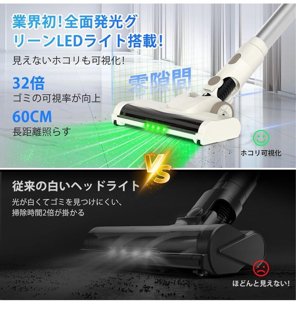 コードレス掃除機 自立式 75KPa超強力吸引・65分連続駆動 8重HEPA