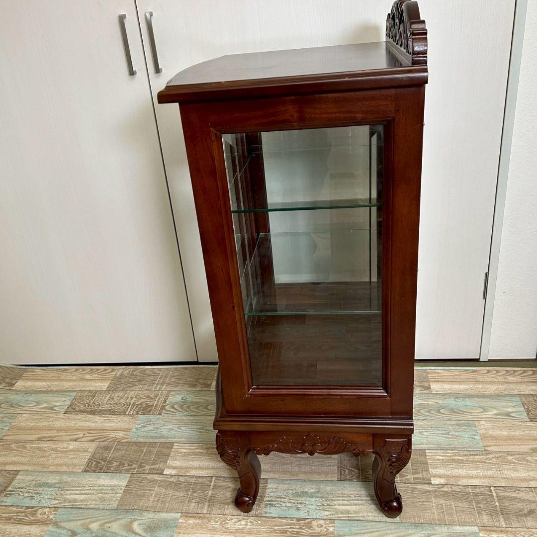 木製キャビネット 猫脚 アンティーク 彫刻 ガラスキャビネット 一点物 希少