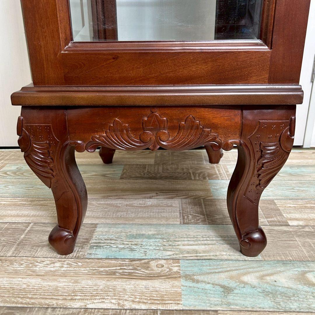 木製キャビネット 猫脚 アンティーク 彫刻 ガラスキャビネット 一点物 希少