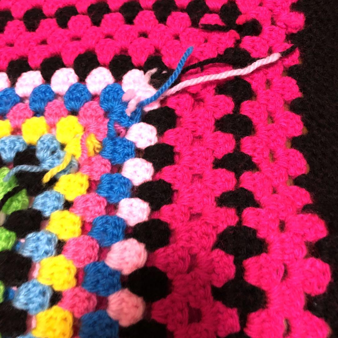 ハンドメイド カラフルな毛糸モチーフ編みカバー マット アフガン ソファーカバー