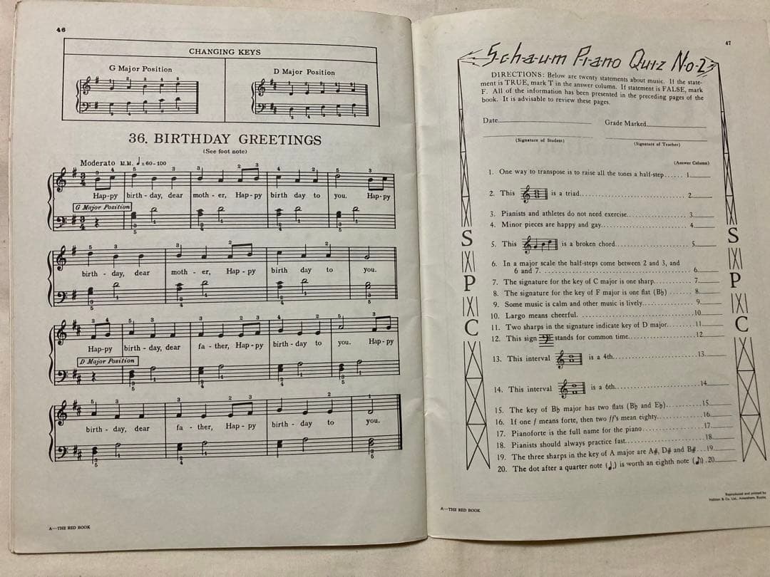 ビンテージJOHN W. SCHAUMBURG PIANO指導本(‘45年Be.