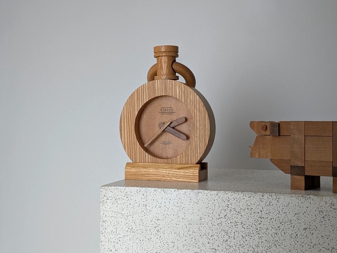 80s ビンテージ 無垢材 ウッド製 ギミック 置時計 jeco関連 美品