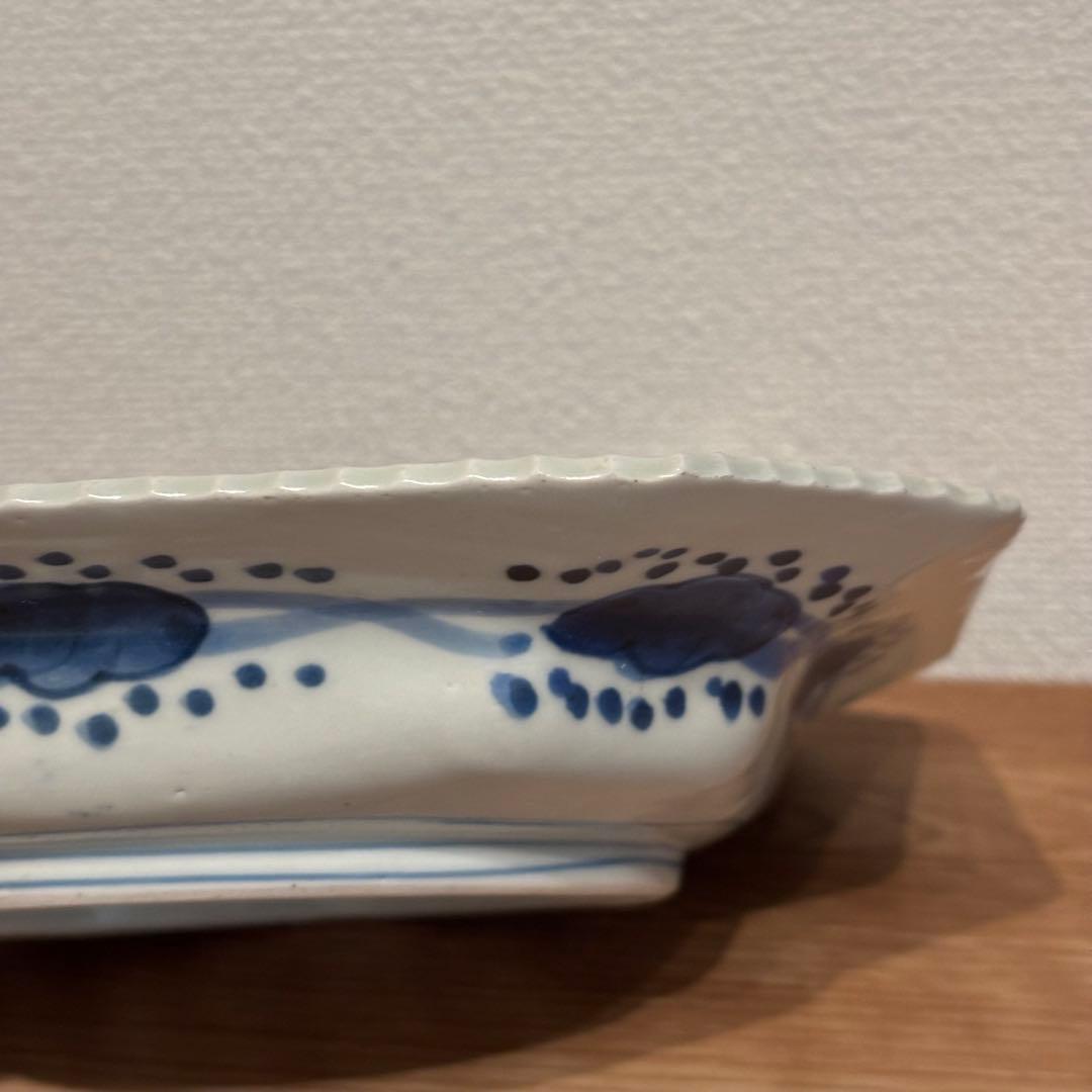 古伊万里 伊万里焼 角皿 染付花の図八角皿