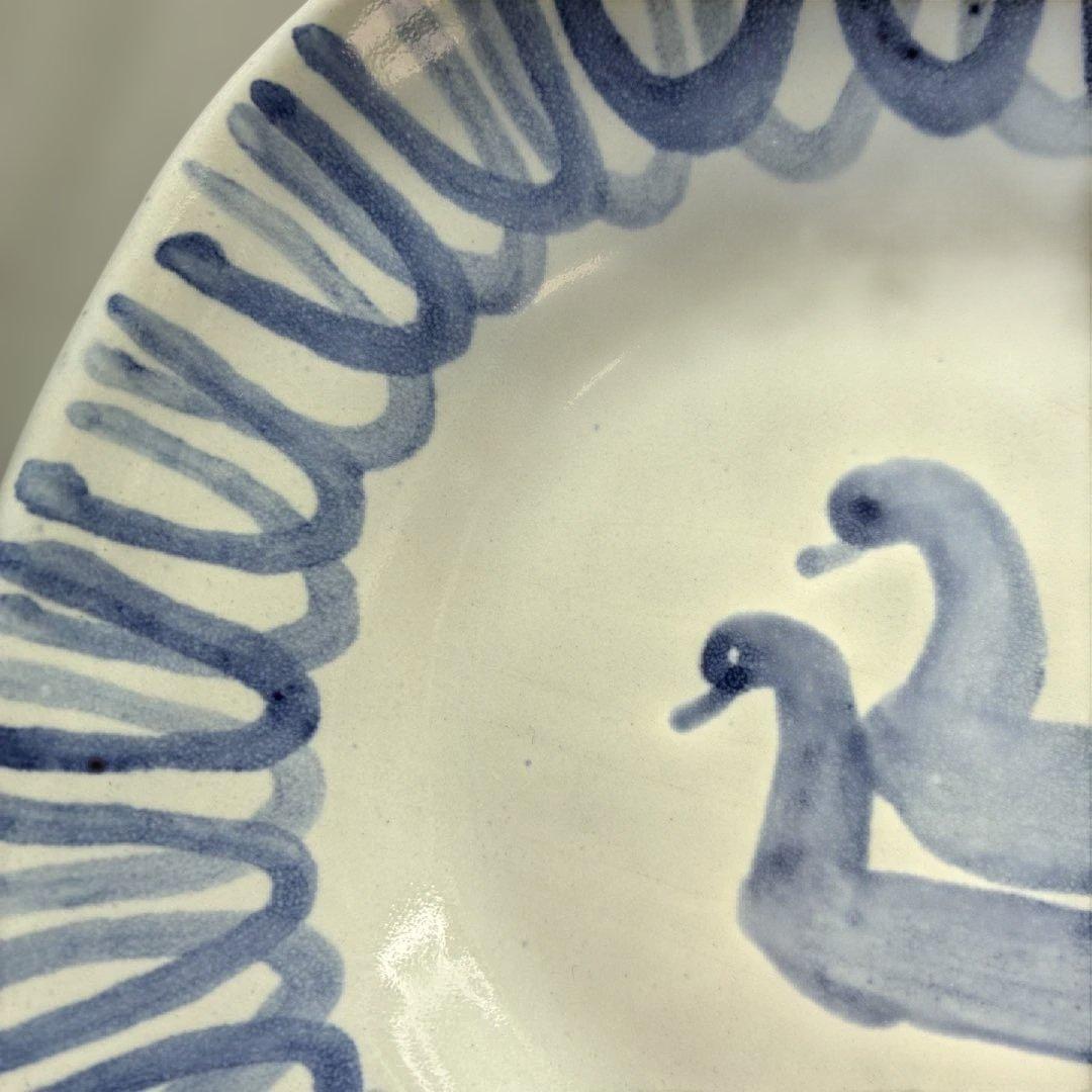 英国ヴィンテージ　RyePottery窯 Wally Cole作　ブルー鳥OV皿