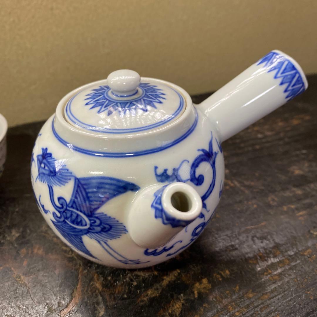 青い花模様の陶器製茶碗6個セット「作名有」