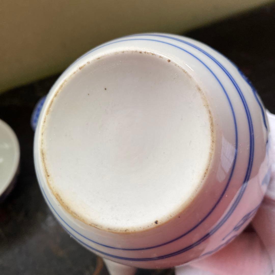 青い花模様の陶器製茶碗6個セット「作名有」