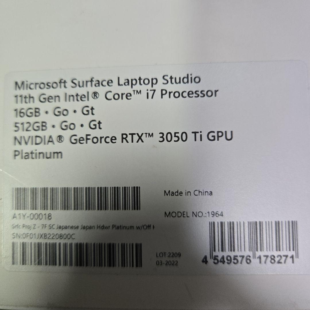 Windowsノート本体 Surface Laptop Studio / i7 / RTX 3050 Ti