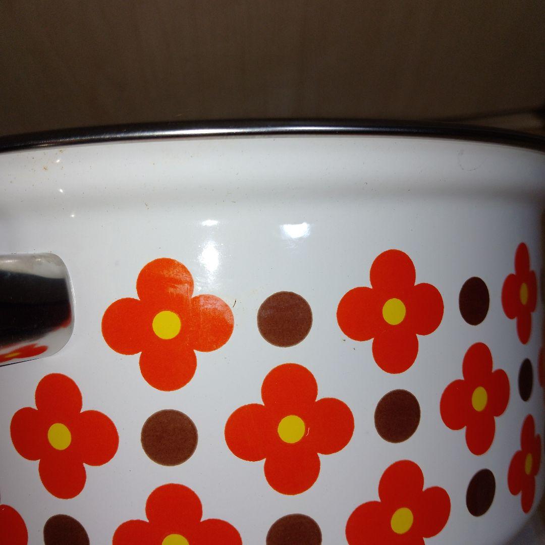 激レア品・ホクセイ　ホーロー鍋　当時物未使用　アデリアレトロ　花柄レトロ