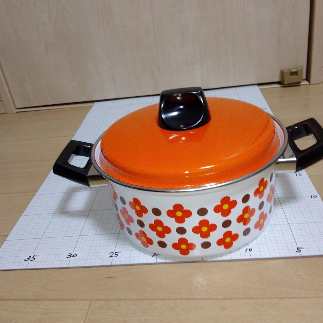 激レア品・ホクセイ　ホーロー鍋　当時物未使用　アデリアレトロ　花柄レトロ
