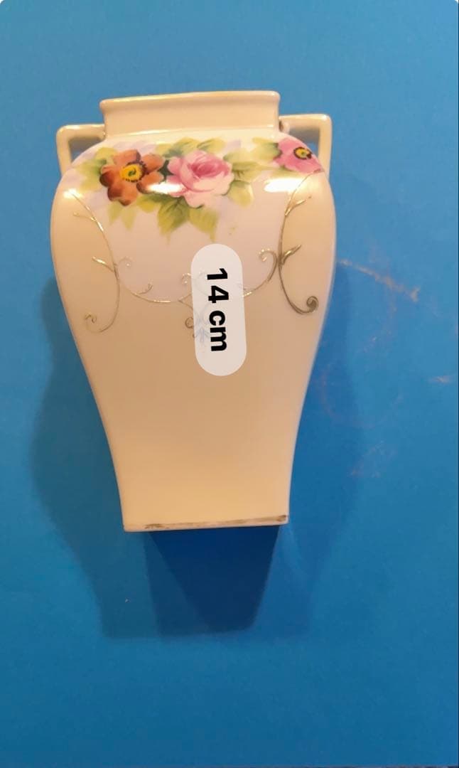 NIPPON Hand painted花柄ホワイト花瓶 四角い口 2持ち手