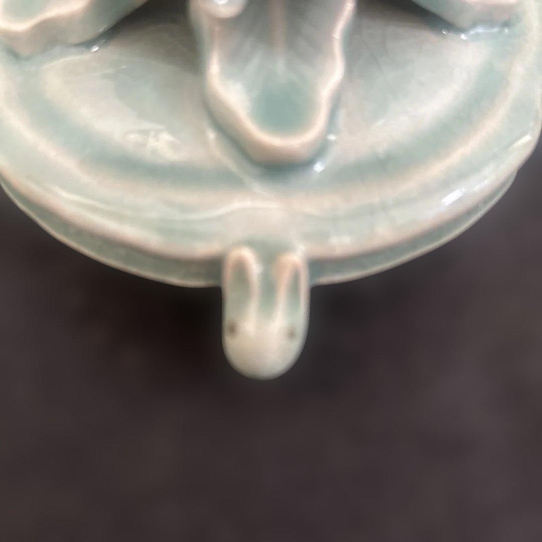 【韓国人間文化財】高麗青磁 漢青窯 金福漢作 蓮華文 三足香炉