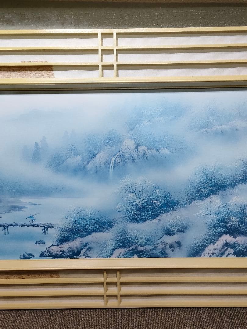 日本画 冬の風景 木製フレーム付き