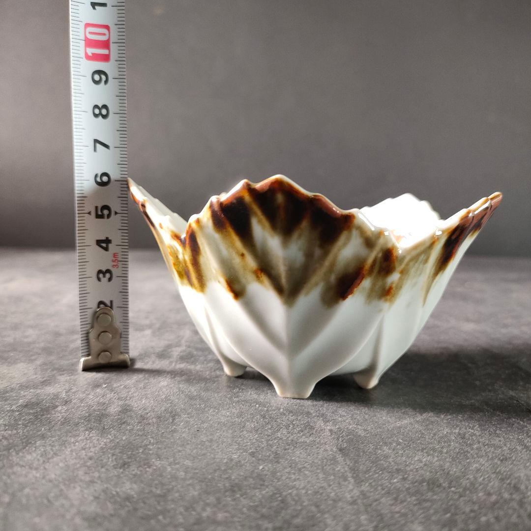 C4-2/九谷焼/色絵花草文花形酢物小鉢5客/共箱/懐石道具/懐石料理