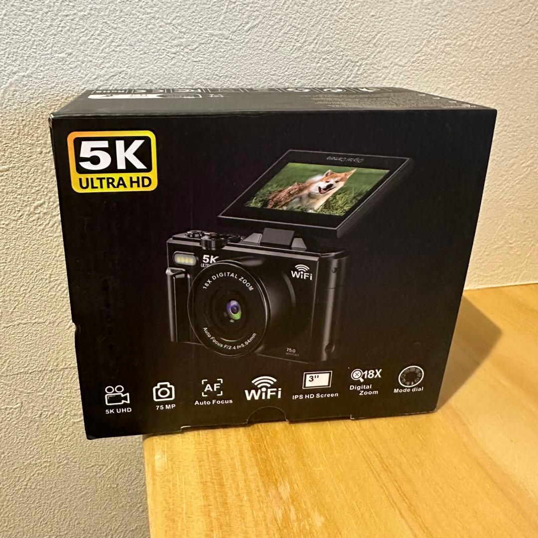 デジカメ 5K録画 7500万画素 Wi-Fi機能 180度回転可能ディスプレイ