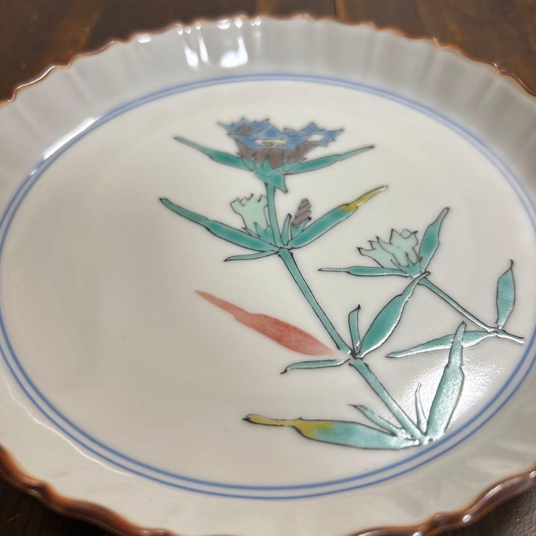 九谷焼　名工　武腰潤　色絵花紋　飾り皿　手描き