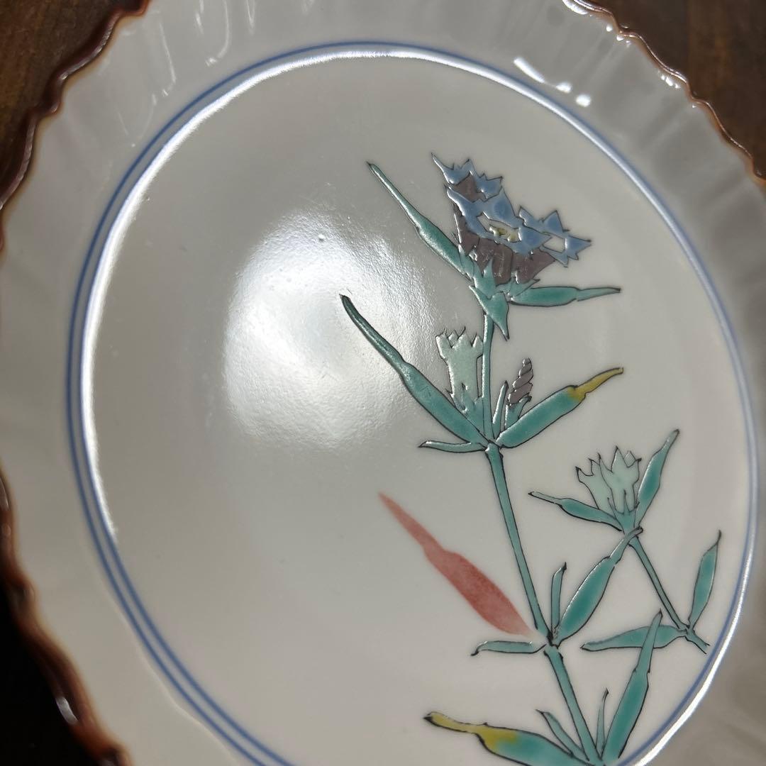 九谷焼　名工　武腰潤　色絵花紋　飾り皿　手描き