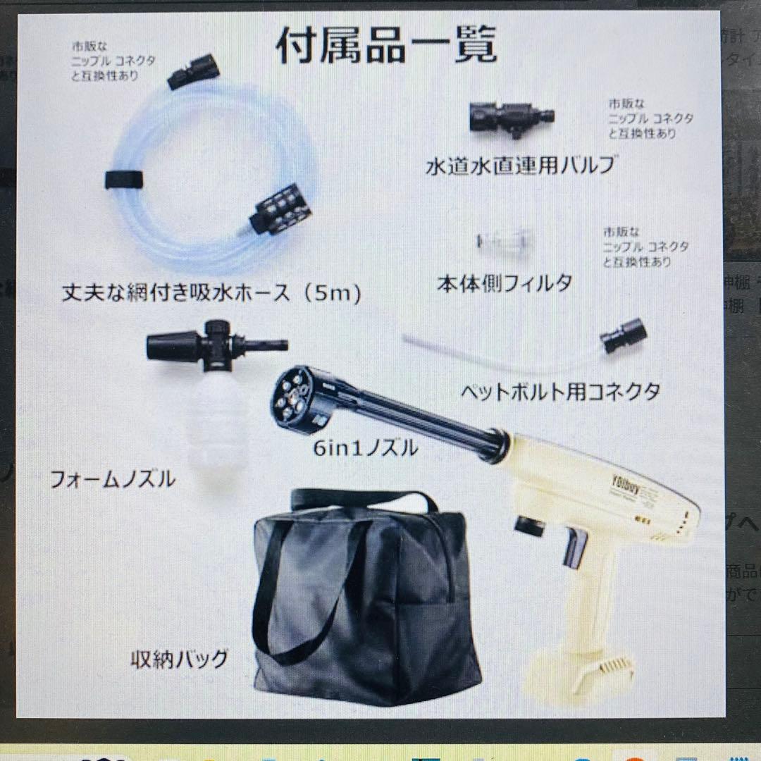 新品　Yolbuy 高圧洗浄機 6in1ノズル付　5000円相当新品バッテリー付