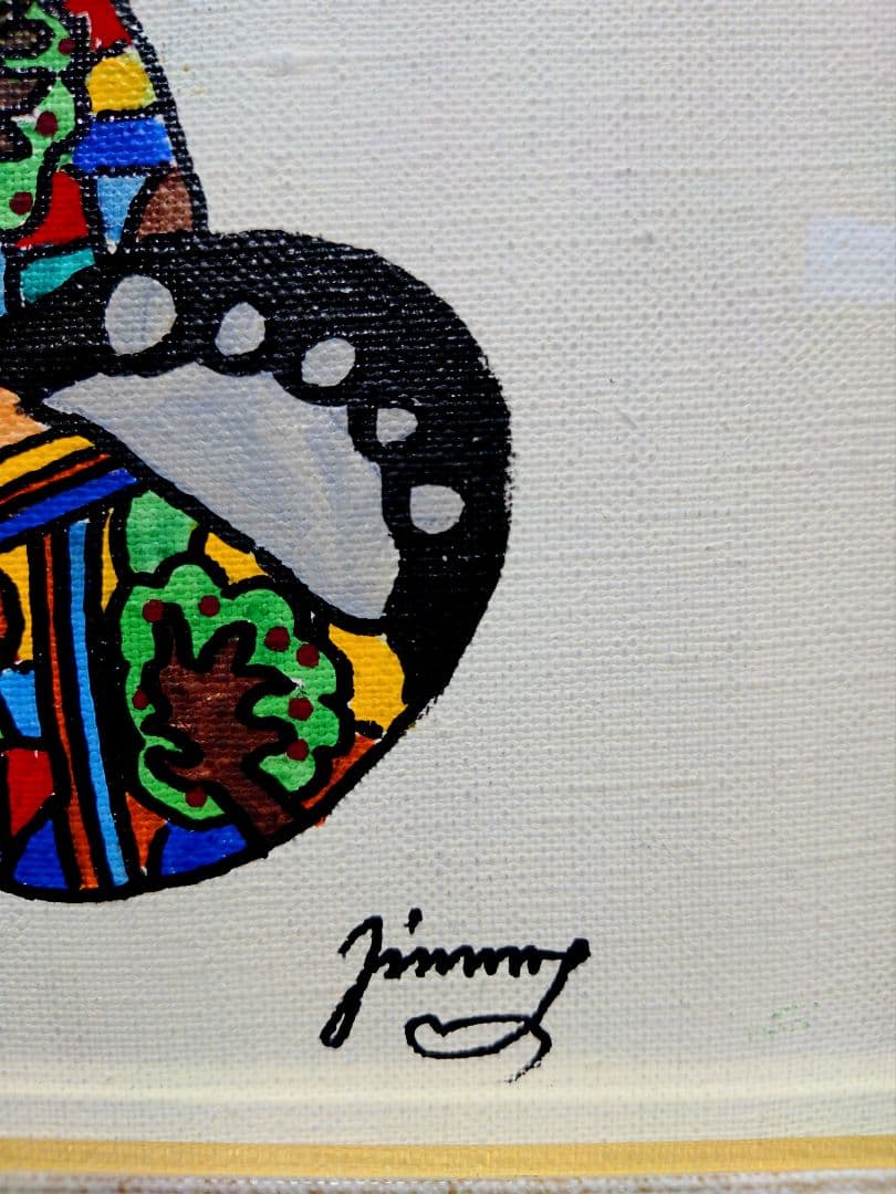 【F6号】ジミー大西【パンダ】手描き/表裏サイン有り/油彩/アクリル/絵画/額縁