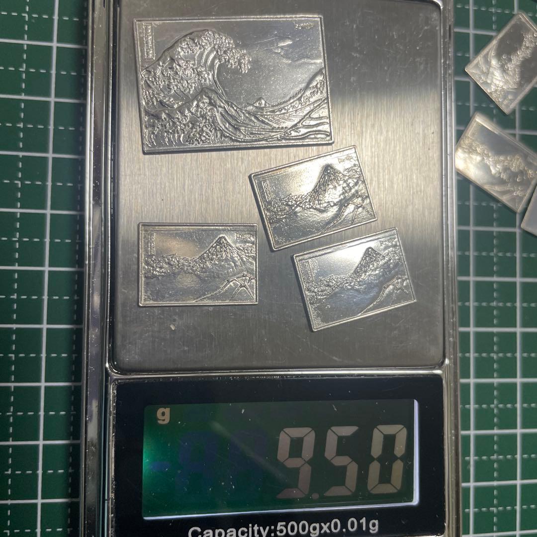 純銀レリーフ プレート ミニ 日本画彫刻4枚セット 9.50g ホールマーク有！