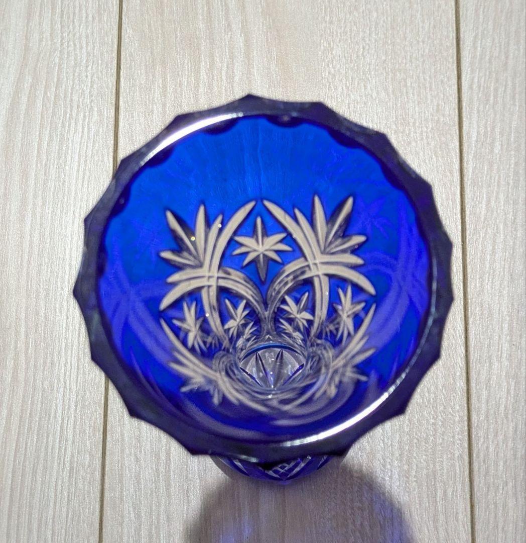 花瓶 一輪挿し 未使用品 江戸切子 ブルー カットガラス