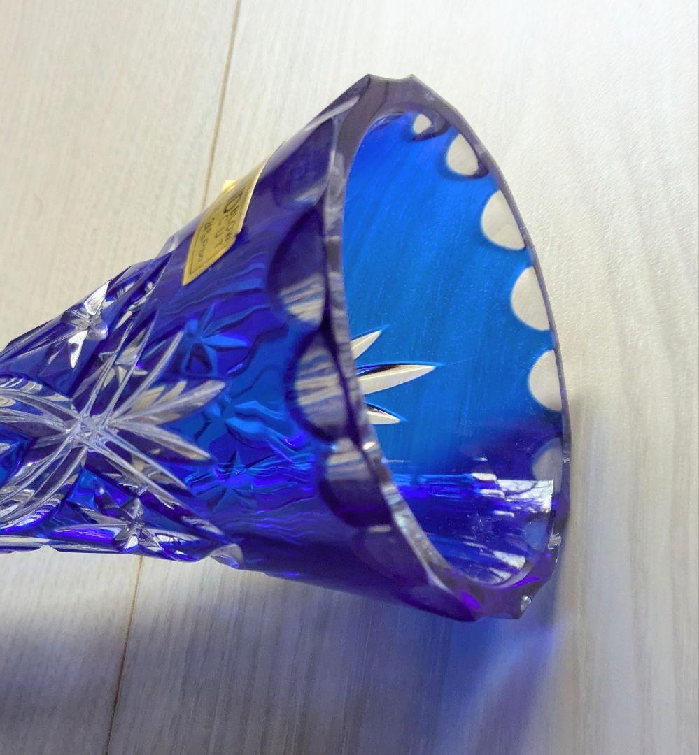 花瓶 一輪挿し 未使用品 江戸切子 ブルー カットガラス