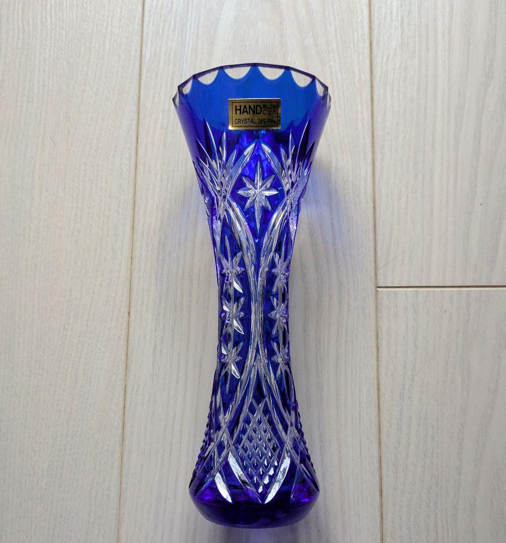 花瓶 一輪挿し 未使用品 江戸切子 ブルー カットガラス