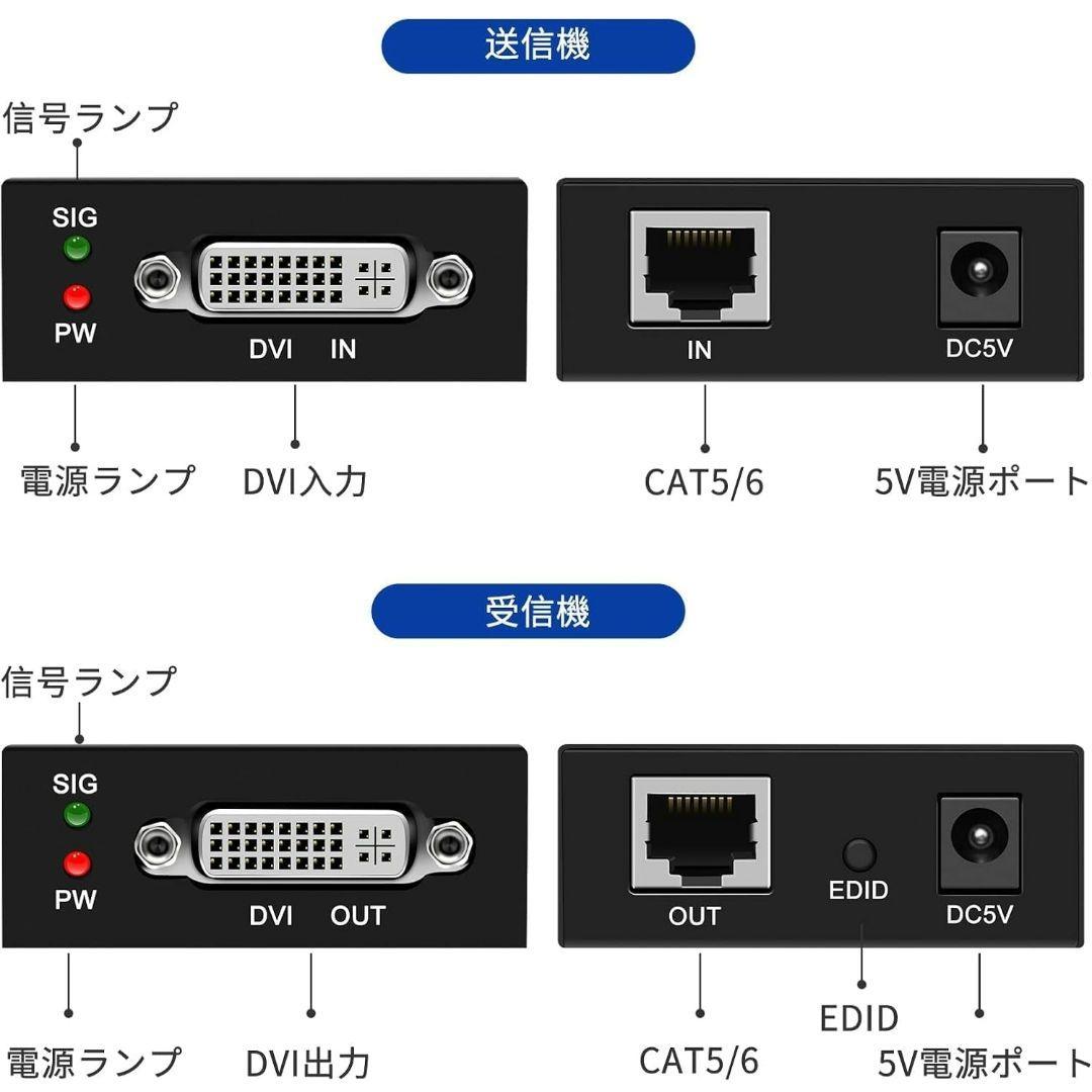 DVI エクステンダー 60M OVER CAT6 TX RX LAN 延長器