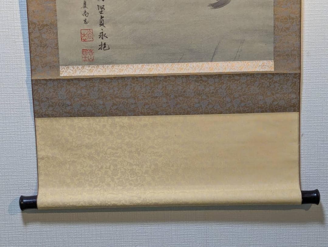 【真作】掛軸　雪松双禽図　厳冬に映える松と鳥の美　生命の輝き　合箱入　T177